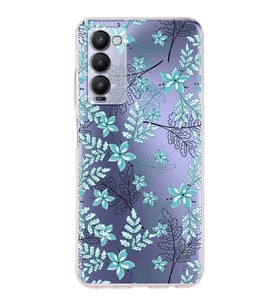 PrintiFy Tecno Camon 18 Uyumlu Kamera Korumalı Floral Su Yeşili Tasarımlı Şeffaf Silikon Kılıf