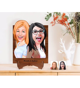 BK Gift Kişiye Özel Kız Kardeşler Karikatürlü Ahşap Standlı 3D Biblo-11 (Beyaz)
