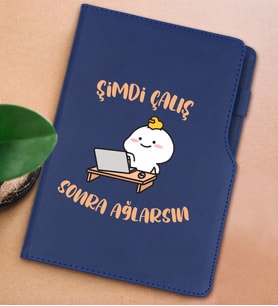 BK Gift Şimdi Çalış Sonra Ağlarsın Tasarımlı Lacivert Termo Deri Not Defteri 15x21cm-1