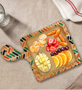 BK Gift Modern Art Tasarımlı Kare Şeklinde Doğal Ahşap Servis ve Sunum Tabağı Model 2