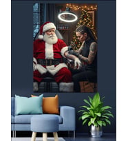 Dövme Yaptıran Noel Baba Dekoratif Kanvas - Mdf Ahşap Tablo
