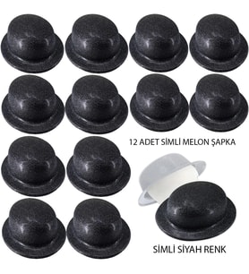 Siyah Renk Simli Melon Yuvarlak Parti Şapkası 12 Adet