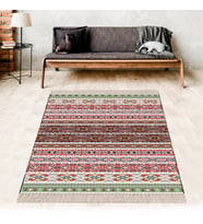 Kilim Desenli Renkli Dijital Baskı Yıkanabilir Kaymaz Taban Leke Tutmaz Etnik Salon Halısı ve Yolluk (Mor)
