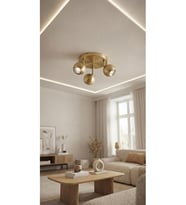 Üçlü Mat Altın Gold Kaplama Küre 3’lü Hareketli LED Spot Tavan Avize GU10 OS RAM Syl vania Tasarruflu Led Ampüllü Metal Spot Plofonyer Avize