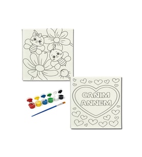 Okul Etkinliği-2'li Tuval Boyama Seti. 20x20 Cm Uv Baskı 6 Akrilik Boya 1 Fırça-model-233