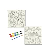 Okul Etkinliği-2'li Tuval Boyama Seti. 20x20 Cm Uv Baskı 6 Akrilik Boya 1 Fırça-model-233