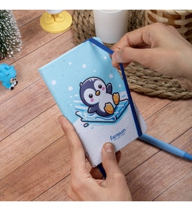9x14 cm Sert Kapak Çizgili Not Okul Defteri - Penguen 2 (Çok Renkli)