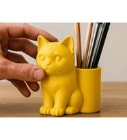 3D Baskı Kedi Figürlü Kalemlik - Masaüstü Organizer - Sarı