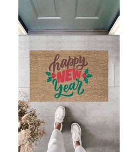 Dormot Modern Baskı - Happy New Year 12 - Karşılama Kapı Önü Paspası (Bej)