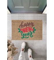 Dormot Modern Baskı - Happy New Year 12 - Karşılama Kapı Önü Paspası (Bej)
