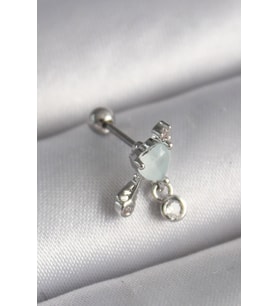 316L Çelik Gümüş Renk Beyaz Minelik Kalp Sallantı Zirkon Taş Detay Tragus Piercing - TJ-PR1229 TG-V 7540