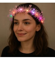 Kalp Püsküllü Gece Parıltısı 3 Modlu LED li Işıklı Taç Pembe Renk