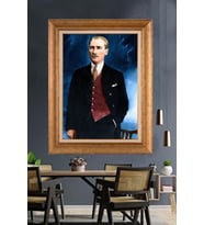 Altın Varaklı Çerçeveli Paspartulu Atatürk Tablo nh374 (Gold)