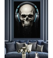 Kulaklıklı Kafatası Müzik Aşkı Dekoratif Kanvas - Mdf Ahşap Tablo