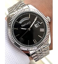 Ferrucci Rolex Model Çelik Kordon Takvimli Kadran 30 Mt Suya Dayanıklı Erkek Kol Saati FEC.13029M01 (Gri)