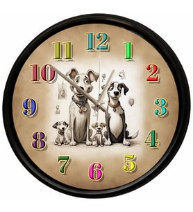 Sevimli Köpek Ailesi Temalı Duvar Saati 28 Cm – Sessiz Mekanizma Dekoratif Tasarım