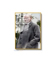 Dikey Çerçeveli Cam Ataturk Elicepte Renkli Modern Ev Dekoru Duvar Sanatı Ev Ofis Tablosu (Altın)