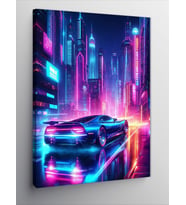 Kanvas Tablo Neon Yarış Arabası
