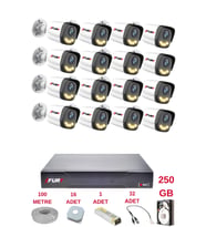FURY 16 Kameralı 4 Warm Led Gece Renkli Görüş-Cepten İzle-Su Geçirmez Güvenlik Kamerası Seti 250GB