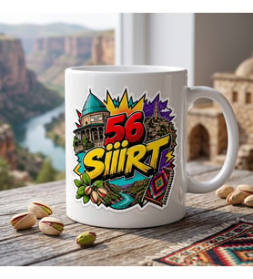 Siirt Temalı Memleket Kupası – 56 Siirt Botan Vadisi Siirt Fıstığı ve Geleneksel Kilim Pop Art Baskılı Seramik Kupa