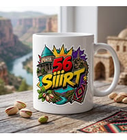 Siirt Temalı Memleket Kupası – 56 Siirt Botan Vadisi Siirt Fıstığı ve Geleneksel Kilim Pop Art Baskılı Seramik Kupa