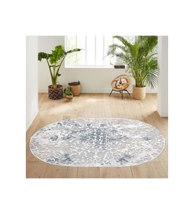 Eliana Home Baskılı, Yıkanabilir Kaymaz Taban Yuvarlak Halı LNA7076 120x120 cm (Gri)