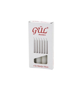 4PCS - İnce ÇAP=1.6CM - UZUNLUK=12CM Beyaz Klasik Market Mum