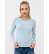 26031 Kadın Geniş Yaka Slim Fit Tasrım Modal Penye Bluz (Bebe Mavi)