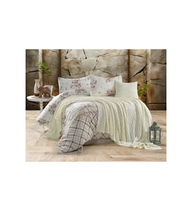 Zuzu Çift Kişilik 57 Tel Nevresim Takımı Triko Battaniyeli 200 X 220 Cm (Kemik)