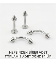 Lorivelle 4'lü Kararmaz Cerrahi Çelik Koni Uçlu Piercing Seti Kaş Göbek Tragus Helix Dudak Rook Kıkırdak Küpe