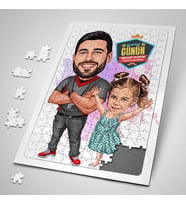 Futbol Sever Baba ve Kızı Karikatürlü Puzzle