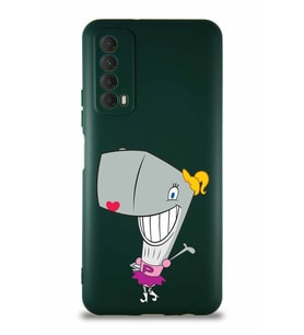 Huawei P Smart 2021 Soft Premier Kapak Pearl Yengeç Tasarımlı Silikon Kılıf - Yeşil (Şeffaf)