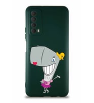 Huawei P Smart 2021 Soft Premier Kapak Pearl Yengeç Tasarımlı Silikon Kılıf - Yeşil (Şeffaf)