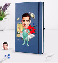 BK Gift Kişiye Özel Erkek Cerrah Karikatürlü Lacivert Termo Deri Defter 16x24cm Model 1