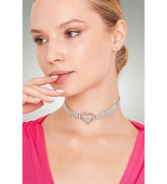 Kadın Frescura Ortası Pembe Kalp Figür Kristal Zirkon Taşlı Gümüş Kaplama Günlük Elbise Kombin Kolye
