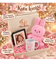 Mirellora Pembe Peluş Tavşanlı Hediye Kutusu – Fotoğraf Çerçevesi ve Kupa