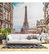 Paris Sokak ve Eyfel Kulesi Manzaralı Duvar Kağıdı Baskı