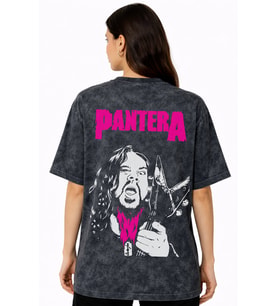 Pantera Rock Metal Müzik Grubu Sırt Baskılı Unisex Oversize Eskitme Yıkamalı Tişört