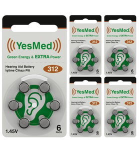 YesMed Extra Power 312 Numara İşitme Cihazı Pili, Kulaklık Pili, Duyma Pili, Kulak Pili, Kulak Cihazı Pili (5 Paket x 6 Adet = 30 Adet Pil)