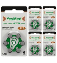 YesMed Extra Power 312 Numara İşitme Cihazı Pili, Kulaklık Pili, Duyma Pili, Kulak Pili, Kulak Cihazı Pili (5 Paket x 6 Adet = 30 Adet Pil)