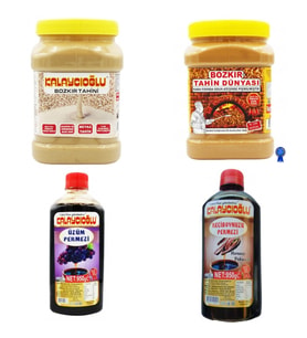 Bozkır Beyaz Tahin ve  Bozkır Çifte Kavrulmuş  (kepekli) Tahin 935 gr - Üzüm Pekmezi ve Keçiboynuz (harnup) Pekmezi 935 gr