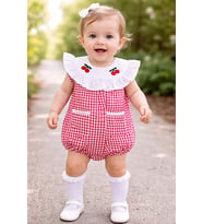 KIZ BEBEK KİRAZ NAKIŞLI YAZLIK EKOSE ROMPER TULUM