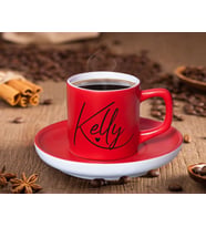 BK Gift Kişiye Özel İsimli Mat Kırmızı Renk Türk Kahvesi Fincanı-5 Renkli Türk Kahvesi Fincanı, Arkadaşa Hediye ,  Anneye Hediye , Kahve Fincanı