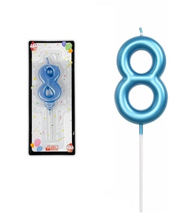 8 YAŞ PARLAK AÇIK MAVİ ŞIK MUM 12 CM