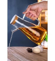 900 ml Bambu Kapaklı Cam Yağdanlık Borosilikat Sızdırmaz Yağlık Sirkelik Yağ Şişesi Sosluk (Şeffaf)