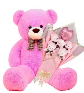 Anneler  Gününe ÖZEL: Sevimli 90 cm Peluş Ayı ile Pembe Balonlu LED Işıklı Romantik Peluş Ayıcık Buketi- Doğum Günü, Özel Gün, Sevdiklerimize HEDİYE (Fuşya)