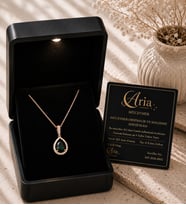 Damla Kesim Zümrüt Kolye 925 Ayar Gerçek Gümüş – Zirkon Taşlı – 14 Ayar Altın Kaplama - Kadınlar için Özel Gün Hediyeleri (Rose - Gold)
