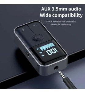 2’si 1 Arada Bluetooth 5.4 Ses Alıcı & Verici – 3.5mm AUX, TF Kart Çalar, LED Ekranlı Kablosuz Adaptör, Dahili Pil, Araba, TV, PC & Hoparlör için Stereo Müzik Aktarıcı M20