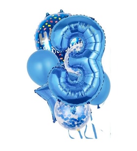 Mavi 3 Yaş Happy Birthday Konfetili Balon Set