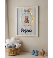 LED Işıklı İsimli Bebek Odası Tablosu  Kişiye Özel Duvar Dekoru  LED li Kapı Süsü  Bebek Kapı Süsü (Bebe Mavisi)